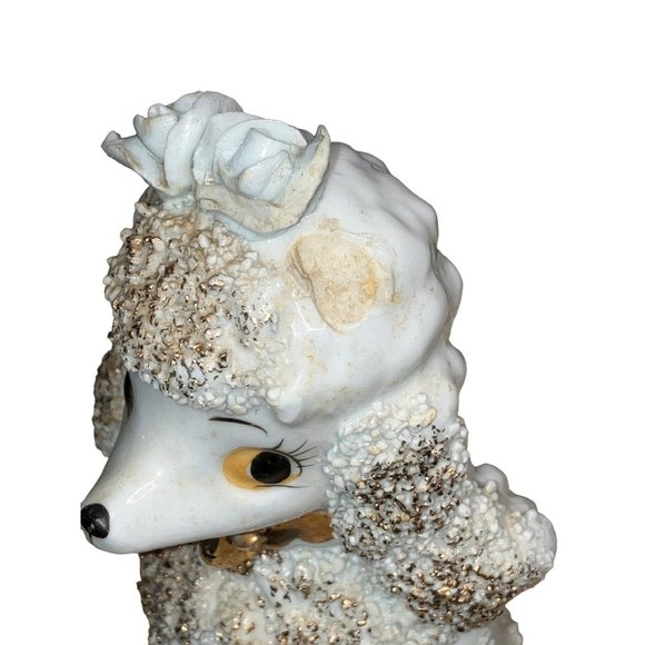Vintage ceramic White Poodle Spaghetti Trim glitter - Picture 10 of 14